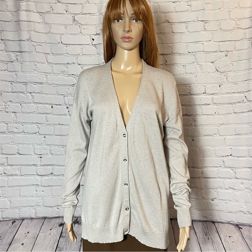 H by Halston Silk Cashmere Knit Gray Button Closure Cardigan Size M
